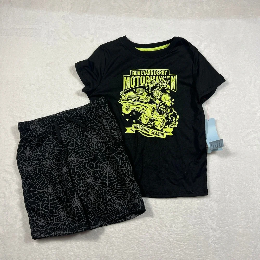 Cat & Jack Boys Halloween Pajama Set Size 6/7 Skeleton Spiderweb NWT